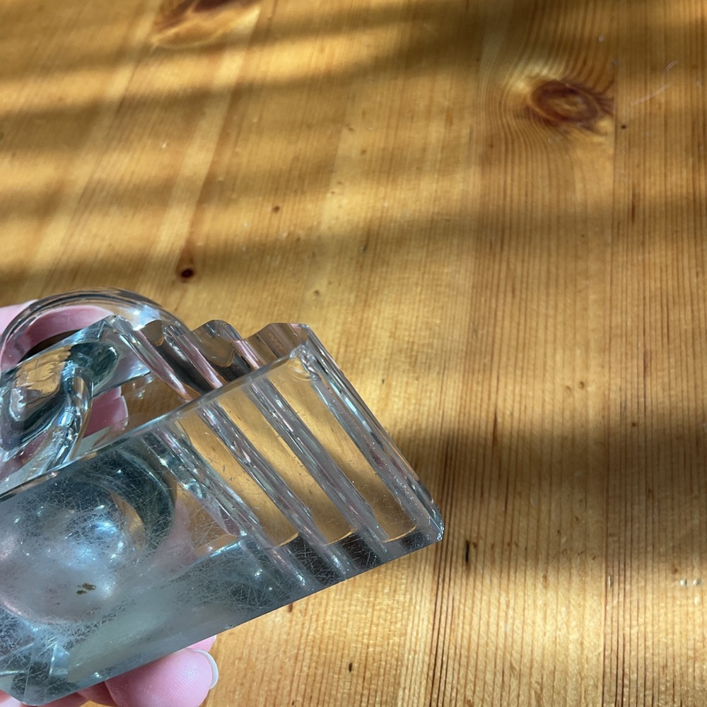 ANTIQUE LEAD CRYSTAL INKWELL PEN HOLDER GLOWY URANIUM VINTAGE VICTORIAN DECO - Picture 9 of 10